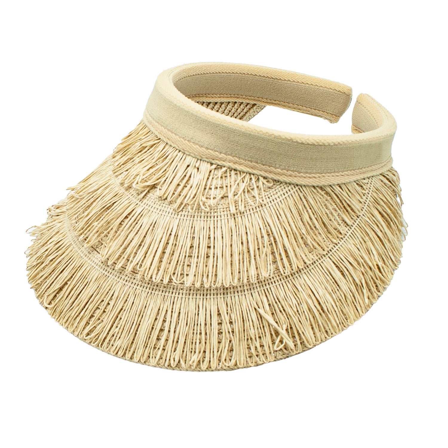 Paradise Straw Natural Palm Fringed Sun Visor Hat Doba Default